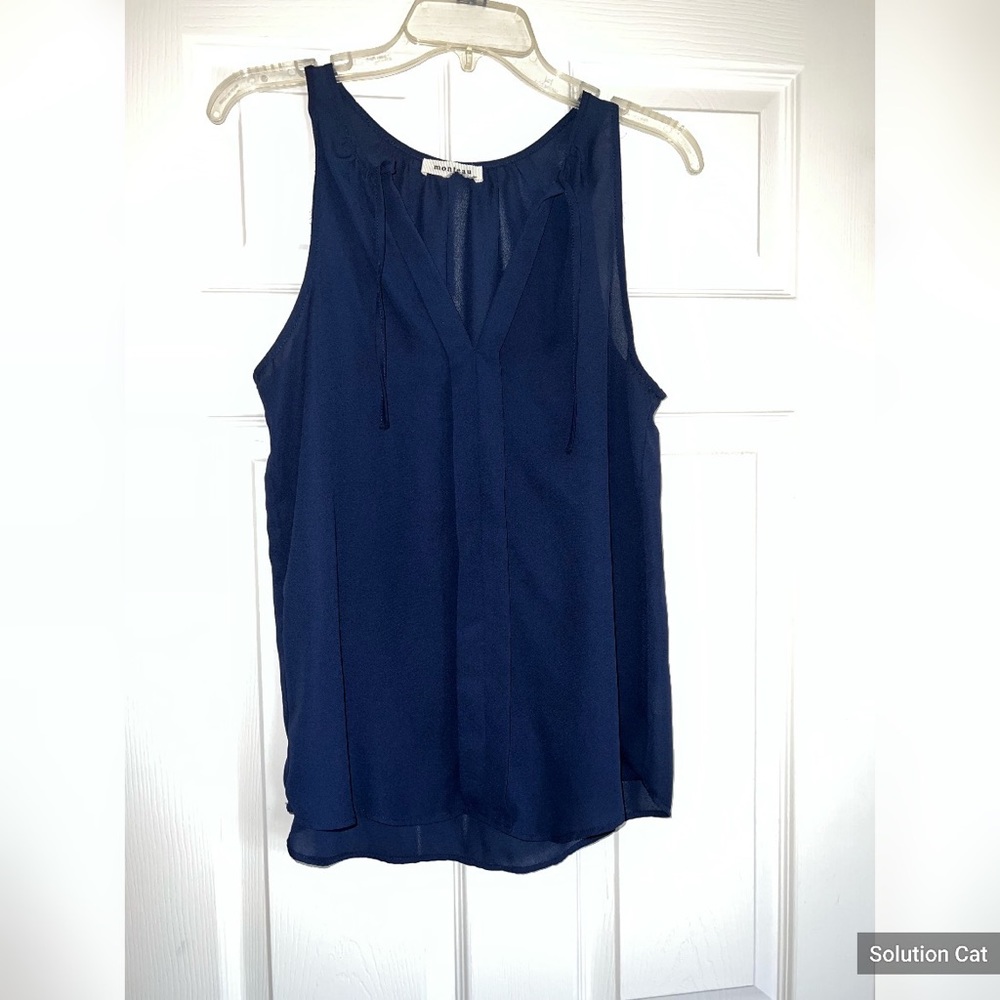 Navy tank blouse with tie front